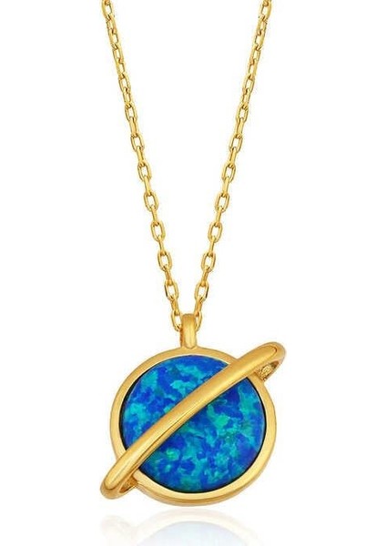 Gümüş Gold Opal Taşlı Gezegen Bayan Kolye