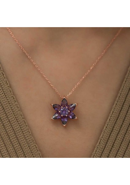 ​gümüş Rose Mor Çiçek Kolye fiyatları