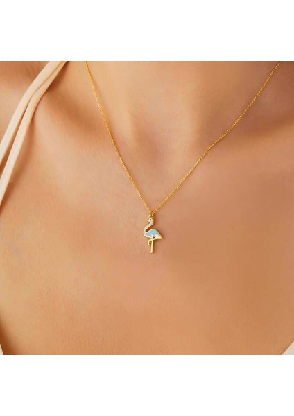 Gümüş Gold Flamingo Kadın Kolye
