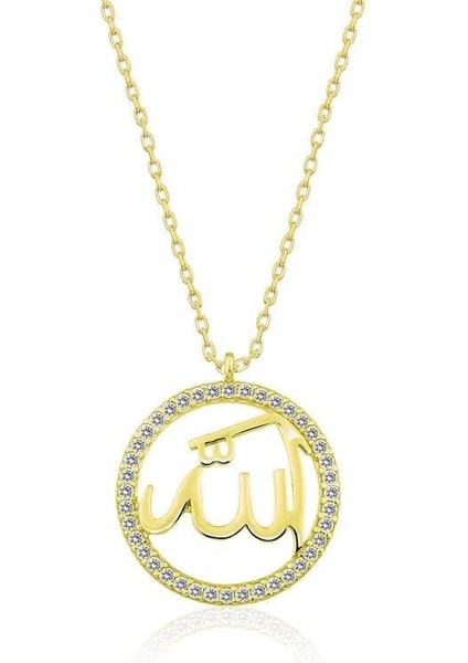 Gümüş Gold Arapça Allah Yazılı Bayan Kolye