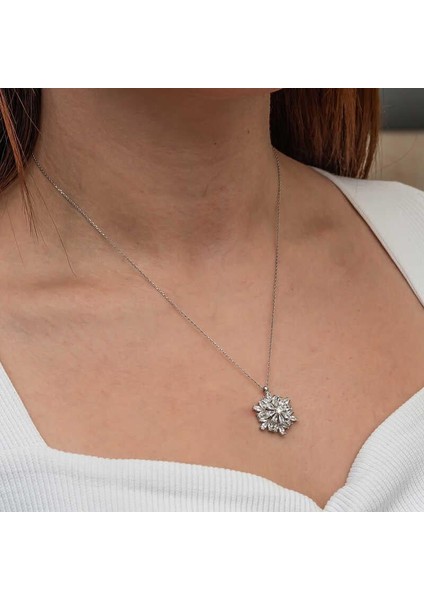 Gümüş Dönen Kar Tanesi Lotus Çiçeği Kolye