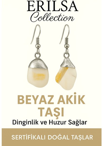 Sertifikalı Beyaz Akik Taşı Küpe – Saflık, Huzur ve Ruhsal Denge Taşı