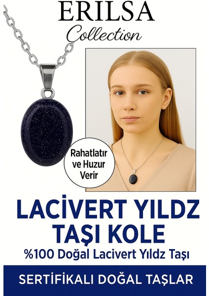 Sertifikalı Oval Lacivert Yıldız Taşı Kolye – Gece Işıltısı, Şans ve Ruhsal Koruma