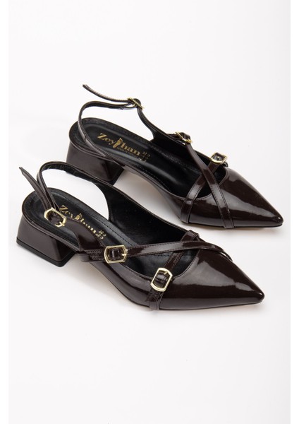 Pary Acı Kahve Rugan Kadın Topuklu Ayakkabı