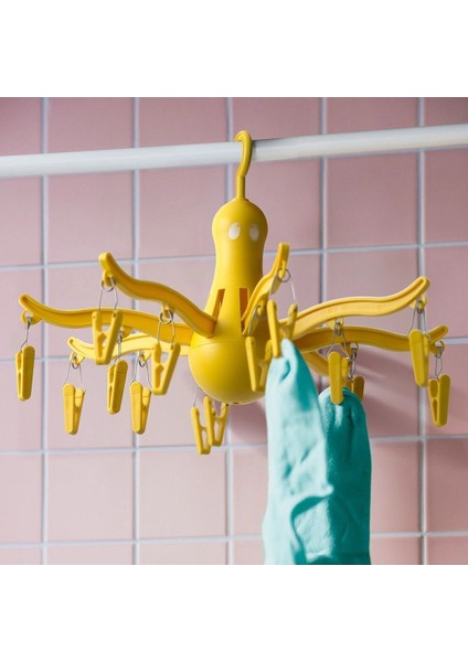 Ahtapot Askılık Ikea Askılık Kurutmalık 16 Mandallı Çamaşır Kurutması Sarı Renk Plastik