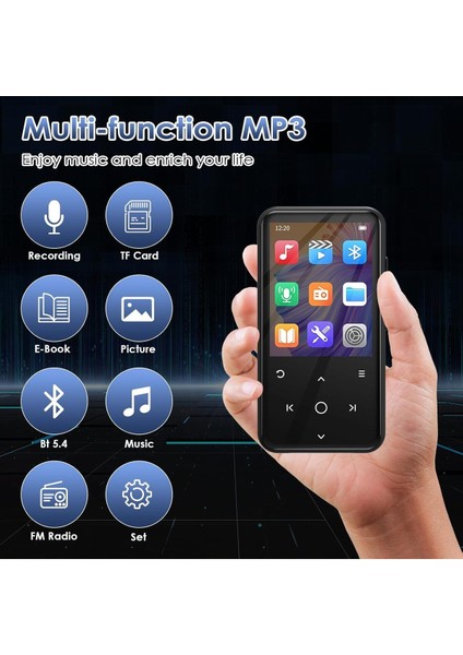 64GB Mp3 Çalar Bluetooth, 2.4 Inç Ekran, Klipsli Tasarım, 500MAH Pil