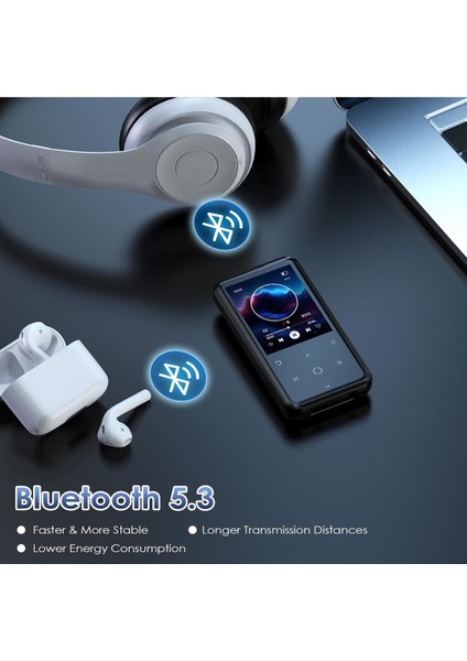 64GB Mp3 Çalar Bluetooth, 2.4 Inç Ekran, Klipsli Tasarım, 500MAH Pil