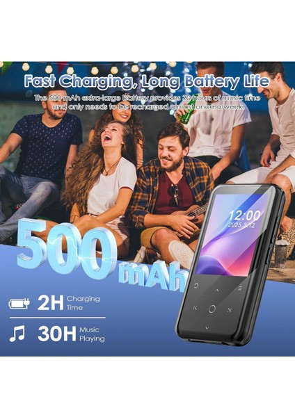 64GB Mp3 Çalar Bluetooth, 2.4 Inç Ekran, Klipsli Tasarım, 500MAH Pil