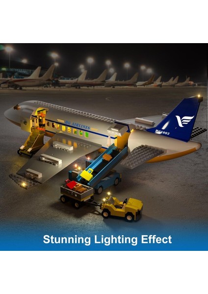Büyük City Uçak Yapım Seti ,led Işıklı, 53,5 cm x 17 Cm, Terminal, Radar Kulesi ve 2 Bagaj Arabası fiyatları