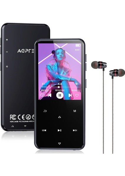64GB Bluetooth Mp3 Çalar, Agptek M3 2.4 Inç Müzik Çalar, Hoparlör