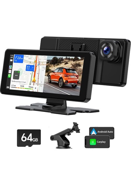 6,86 Inç Apple Carplay & Android Araç Radyosu, Kablosuz Bağlantı, 2,5k Dash Cam