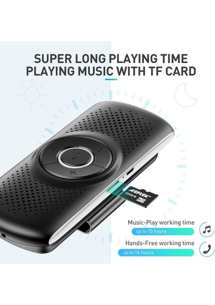 Bluetooth 5.0 Araç Kiti, Mikrofonlu, Tf Kart Girişli, Siri Destekli Handsfree Hoparlör