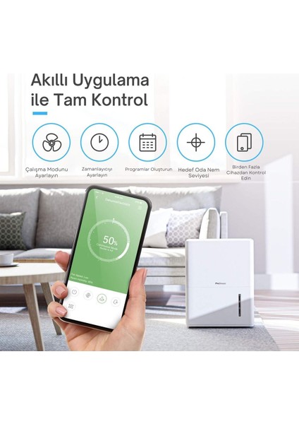 30L/GÜN Akıllı Nem Alma Cihazı Wi-Fi, Uygulama, Sürekli Tahliye ve Otomatik Nem Sensörü
