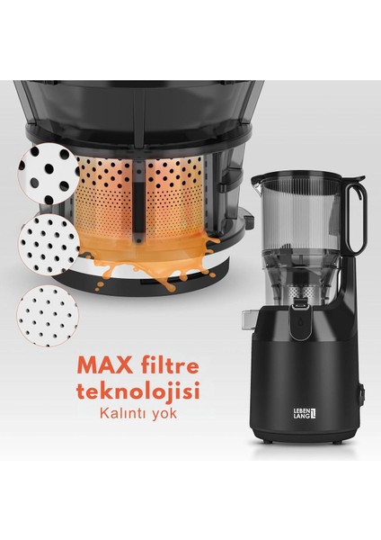 Meyve Sıkacağı, 250W Güç, 130 mm Geniş Ağız, Bpa Içermez Mat Siyah Slow Juicer