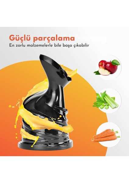 Meyve Sıkacağı, 250W Güç, 130 mm Geniş Ağız, Bpa Içermez Mat Siyah Slow Juicer