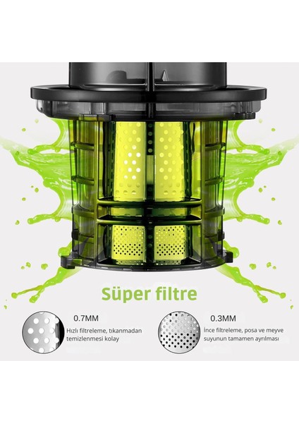 200W Meyve Sıkacağı, Ters Fonksiyon, 2 Filtre, Bpa Içermez, Sessiz Çalışma