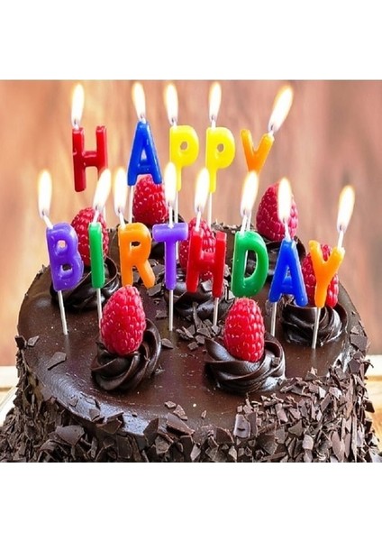 Happy Bırthday Renkli Pasta Mumu Doğum Günü Dekoratif Pasta Mumu Kapalı Paket