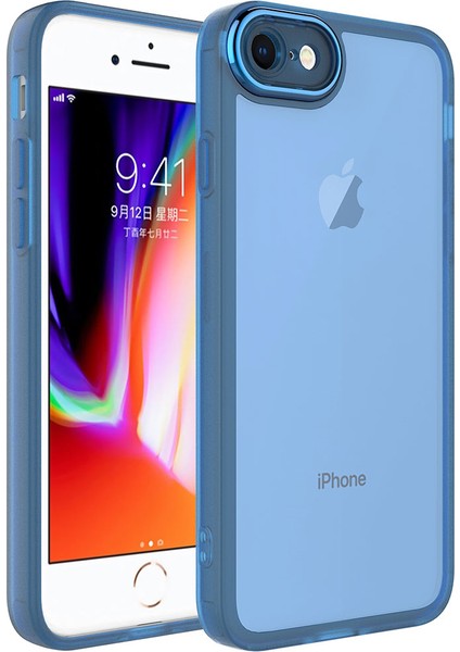 Apple iPhone 8 Kılıf Mavi Primula Kamera Korumalı Kapak Koruyucu Tasarım (Apple iPhone 8, Mavi)