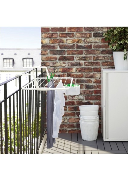 Balkon Kenarına Takılabilir Kurutmalık Ikea Genişlik: 77 cm Kurutma Beyaz Metal Askılık Çelik