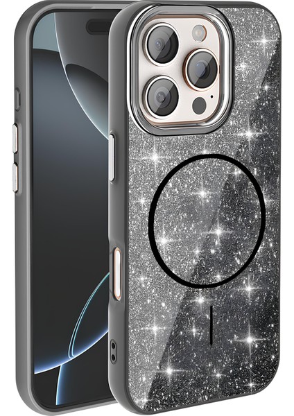 Apple iPhone 16 Pro Max Kılıf Magsafe Şarj Özellikli Parlayan Simli Yüksek Kalite Şık Kapak