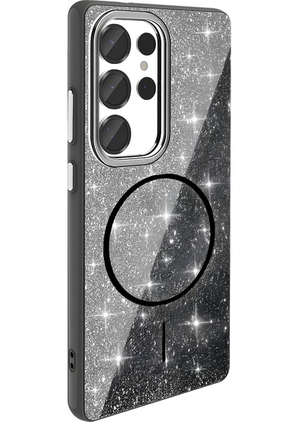 Galaxy S25 Ultra Kılıf Magsafe Şarj Özellikli Parlayan Simli Yüksek Kalite Şık Kapak