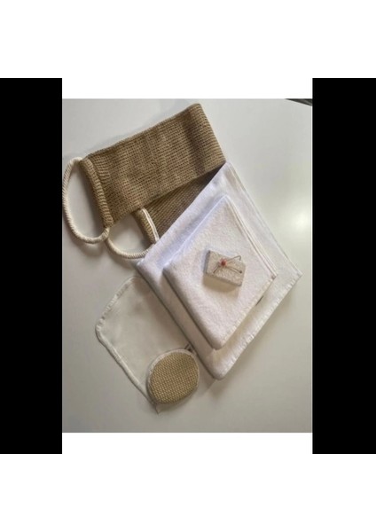 Keten Sırt Lifi, Yüz Lifi, Venüs Shopping Kese, Ponza Taşı Baş ve Vücut Havlusu 6lı Banyo Hamam Seti