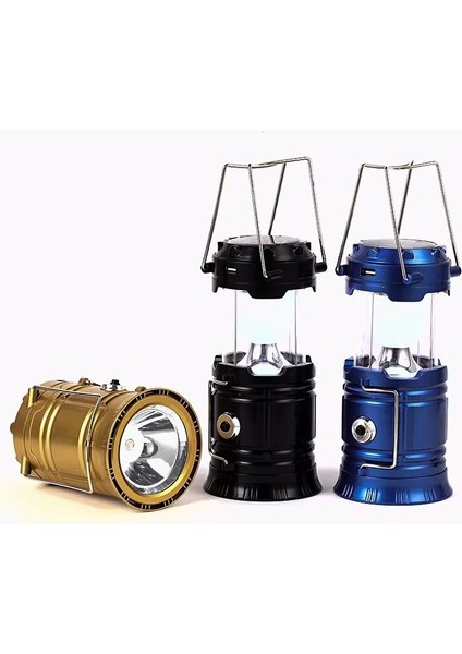 2ın1 1W+6LED Solar - Fiş Şarjlı Löküs Model Kamp Lamba Fener - Powerbank Metal Taşıma Kulp OR-5900T (4172)