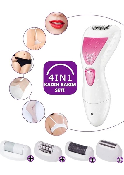 4 In 1 Su Geçirmez Epilasyon Aleti Epilatör Cihazı Tüy Alma Makinesi Topuk Törpüsü (4172)