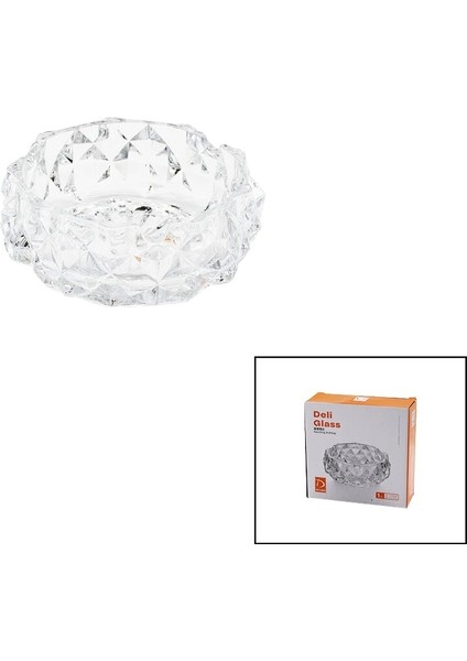 Küçük Cam - Dıamond Kristal Şekil Yuvarlak Küllük Çap: 11.2cm - D: 4.4cm (4887)