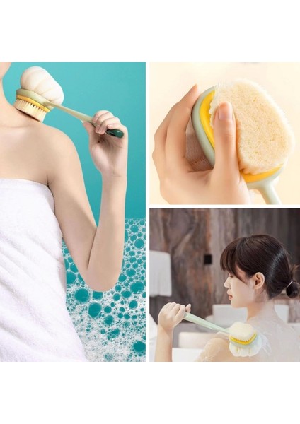 Çift Taraflı Uzun Saplı Fırçalı Banyo Vücut Sırt Fırçası Banyo Lifi