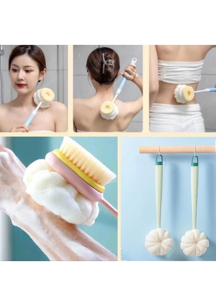Çift Taraflı Uzun Saplı Fırçalı Banyo Vücut Sırt Fırçası Banyo Lifi