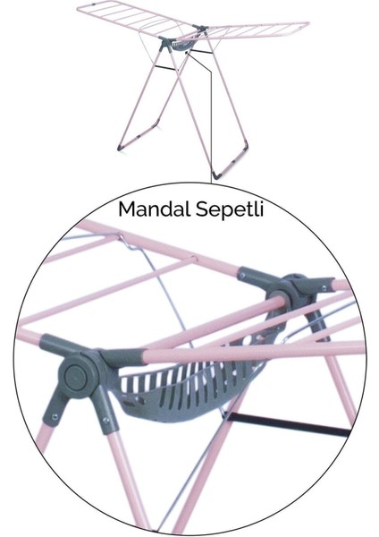Eseca Vipaş Mia Lux Kalın Borulu Mandal Sepetli Çamaşır Kurutmalığı-Pembe