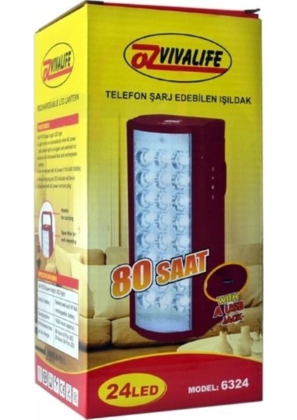 USB Şarj Çıkışlı 24 LED 80 Saat Akülü Şarjlı Işıldak (4887) indirimleri