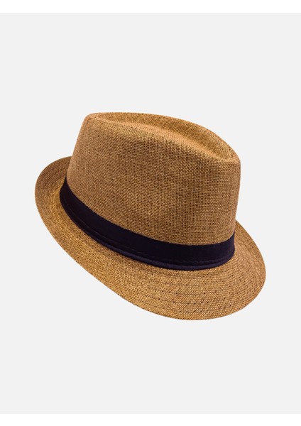 Yazlık Kumaş Açık Kahve Fötr Trilby Şapka