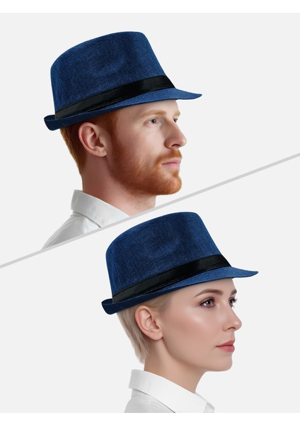 Yazlık Kumaş Lacivert Fötr Trilby Şapka