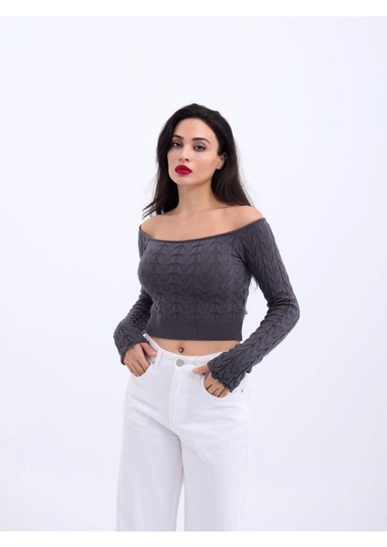42241 Triko Kayık Yaka Cropantrasit