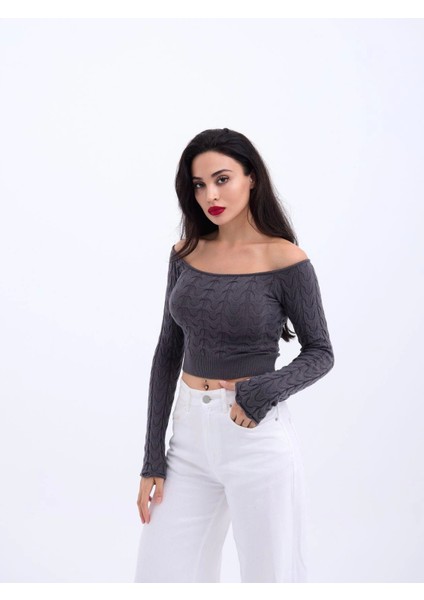42241 Triko Kayık Yaka Cropantrasit