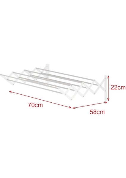 Akordiyon Çamaşır Kurutmalık - Duvara Monte, Katlanabilir Çamaşırlık 70 cm Beyaz - Uçan Raf Hediye