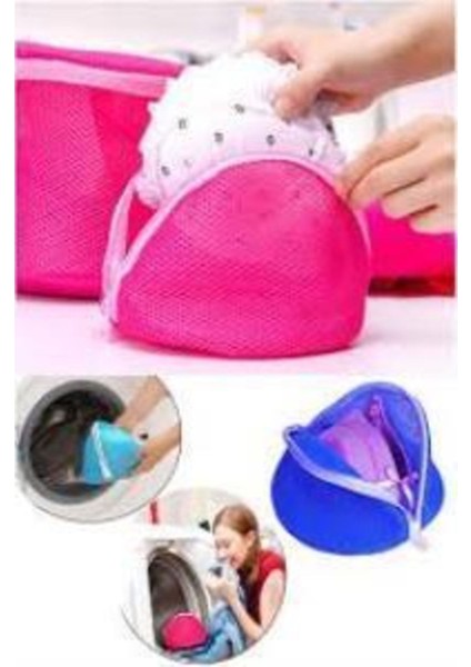 Fermuarlı Iç Çamaşır Sütyen Bikini Yıkama Taşıma Torbası Pembe
