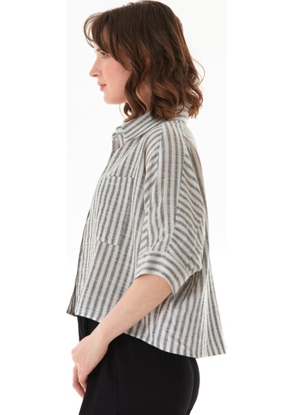 Çizgili Oversize Crop Gömlek fırsatları