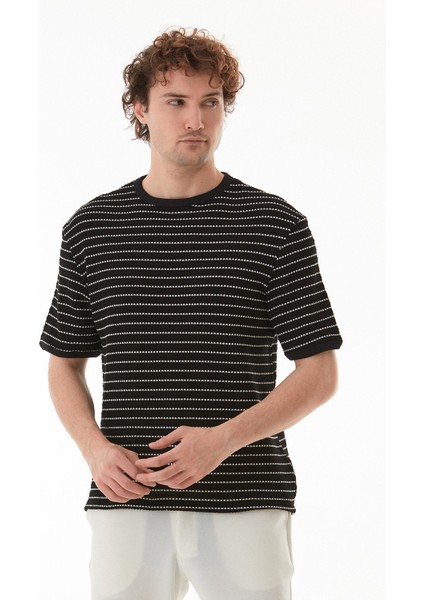 Çizgili Bisiklet Yaka Triko Örme Tişört modelleri