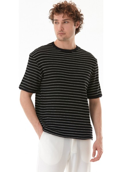 Çizgili Bisiklet Yaka Triko Örme Tişört fırsatları