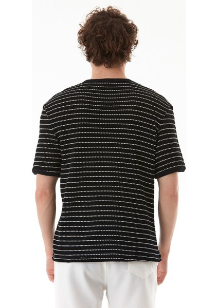 Çizgili Bisiklet Yaka Triko Örme Tişört indirimleri