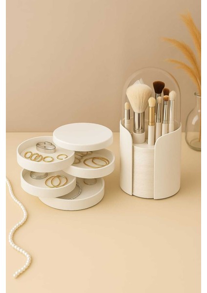 Makyaj Organizeri ve Takı Organizeri Seti Beyaz