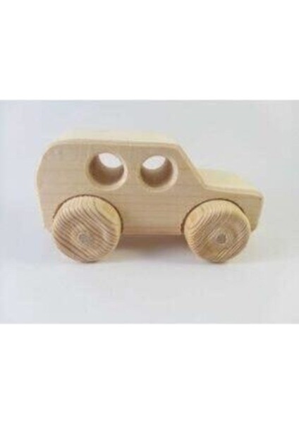 Boyanabilir Doğal Ahşap Çocuk Bebek Oyuncağı Jip 4x4 Görünümlü