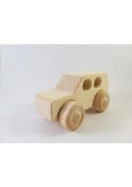 Boyanabilir Doğal Ahşap Çocuk Bebek Oyuncağı Jip 4x4 Görünümlü