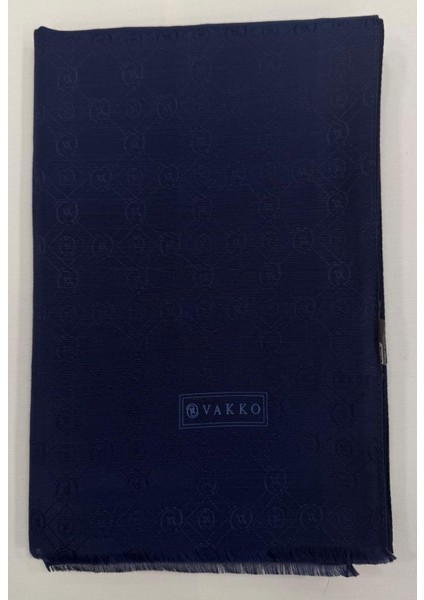 Pamuk Ipek Monogram Şal 40752-KOYU Lacivert