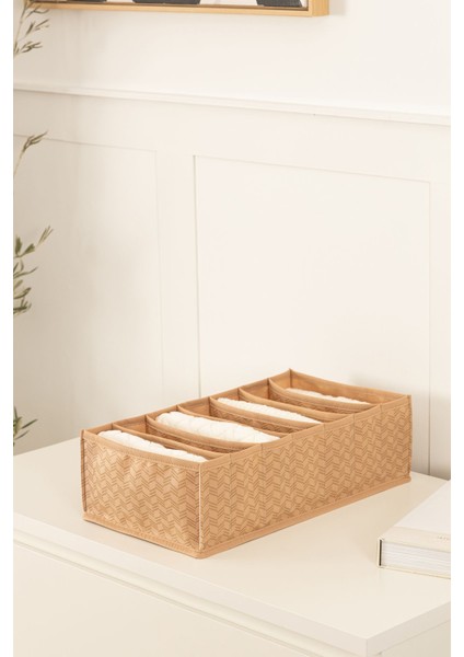 7 Bölmeli Bej Dolap Çekmece Içi Akordiyon Katlanır Çorap Kıyafet Çamaşır Düzenleyici Organizer