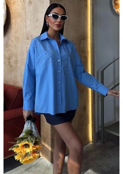 Kristal Taş Çakımlı Poplin Gömlek 3413