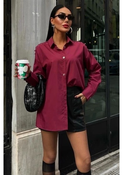 Kuşgözü ve Biye Detaylı Poplin Gömlek 3419